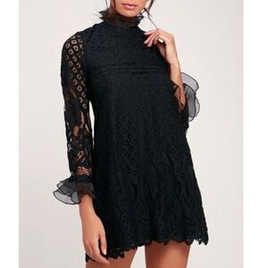 Lulus Love & Joy Black Lace Long Sleeve Shift